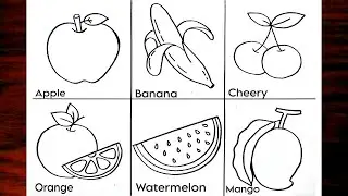 How To Draw Different Types Of Fruit|Fruits Drawing|Apple,Orange,Banana,Mango,Cherry,Watermelon Draw