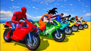 الأبطال الخارقين على القضبان دوامة قمع جسر SPIDER MAN!on Motorcycle in Spiral Bridge Stunt Ride