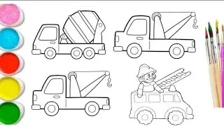 How to Draw and Color Construction & Emergency Vehicles | Easy Drawing for Kids 🚚🚒🚛