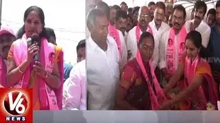 TRS MP Candidate Kavitha Road Show At Polasa | Jagtial | Lok Sabha Elections | V6 News