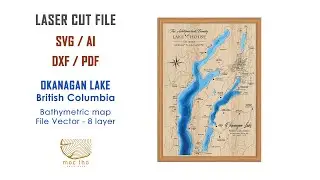 North Okanagan Lake British Columbia wooden map 3d nautical