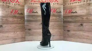 Pleaser Devious Domina 2020 Black Patent Knee High Lace Up Boots