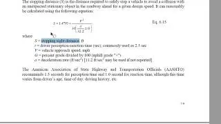 Stopping sight distance   Theory and Example