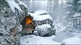 I Built a Hidden Shelter on a Frozen Cliff Edge | Winter Survival, Bushcraft