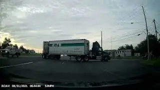 Dual Trailer Semi Cuts Across Expressway. Bonus Close Rear End Collision at The End.