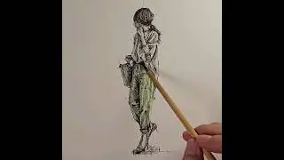 Sketching with Hongdian Fountain Pen (ASMR) #art #asmr #satisfying