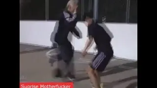 Soccer freestyler Sean Garnier dressed as old man