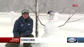 WMUR reporter Ross Ketschke shows off snowman in Concord