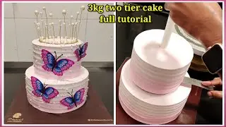 1st birthday cake | 3kg two tier cake | two tier crown cake | butterfly cake design | two tier cake