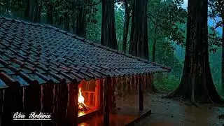 Deep Sleep Rain Sounds in a Javanese Traditional Village House | Cozy, Fireplace, Forest Ambience