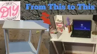 Easy Desk with cardboard corner shelf DIY