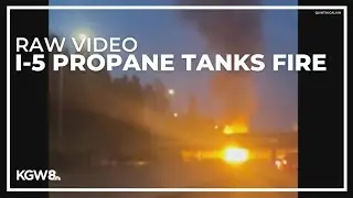 Video shows explosions, fire involving trailer carrying propane tanks on I-5 in Portland