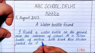 Notice writing || Notice writing in English | Notice for a water bottle found || lost & found notice