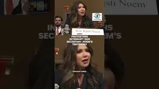 Homeland Security Secretary Kristi Noem was interrupted by protesters holding anti-ICE signs