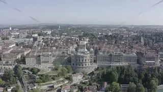 D-Log. Bern, Switzerland. Federal Palace - Bundeshaus, Historic city center, general view, Aare riv
