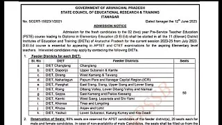 DIET ADMISSION NOTICE 2023||SCERT Arunachal Pradesh
