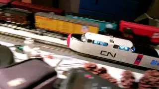 MTH Electric Trains CN Turbo at 70 mph on O72 RealTrax