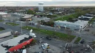 Aerial video of tornado damage on Friscoville Avenue in Arabi, Louisiana