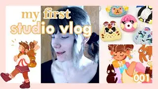 Art Studio Vlog 001 ☆ My First Video 🎨 Painting Pins, Printing Stickers, Drawing & Packaging Orders!