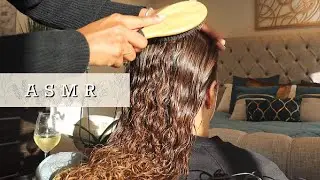 ASMR Curly Hair Brushing ~ No Talking ~ Comb & Brush ~ Scalp Massage ~ Water Spray ~ Soothing Sounds