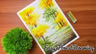 How to Draw Forest | Easy Oil Pastels Drawing for Beginners #oilpasteldrawing #art #drawing 