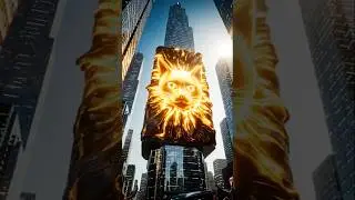 Golden Humanoid Cat Walks Through the City and Enters a Billboard | Unreal Cinematic 8K