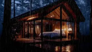 Night Rain on a Modern Wood Cabin | Calm Rain Sounds for Sleeping