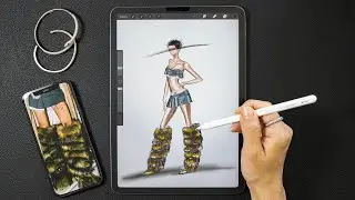 Procreate Digital Fashion illustration tutorial: How to draw Fur boots .