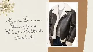 Men's Brown Shearling Biker Belted Jacket | Shearling Jackets | Express Jackets