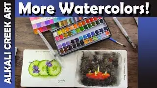 Emooqi 48-Set Watercolor Review | Swatches and Two Paintings in Different Styles