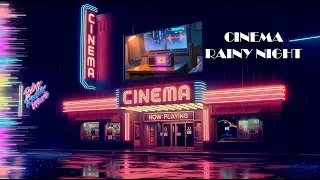 Neon Rainy Cinema Retro Radio 🌧️ Night Ambience | Vintage Film Entrance | 1 Hour