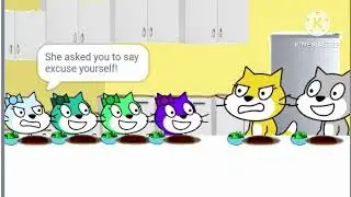 Purple emerald cat farts and burps in the dinner table