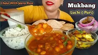 Eating Luchi ( Puri ) With Chole || Jeera Rice 🍚 Aloo Bhujia 🤤 Masala Chas 🤤