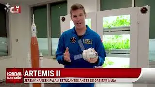 Jeremy Hansen fala a estudantes antes de orbitar a Lua