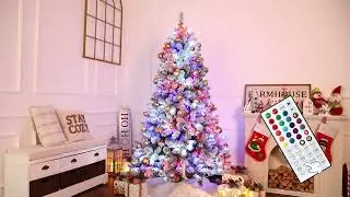 SHareconn 7.5ft Flocked RGB Light Tree + UL Remote Control