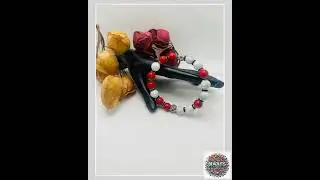 Mens Red Turquoise & Howlite Beaded Bracelet: Silver Rhinestone Charm