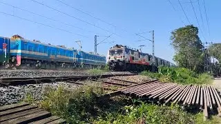 Passenger & Freight 🔥train crossing | Indian railways | With Diesel and Electric Power Locomotive . 