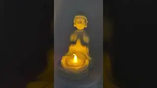 OakiWay - Buddha Statue & Lotus Flower Candle Holder W/ Flickering Led Candle - Spiritual Decor