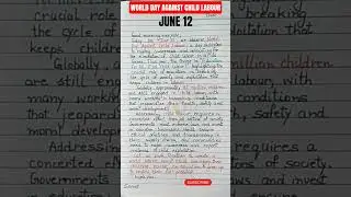 WORLD DAY AGAINST CHILD LABOUR --SPEECH || JUNE 12 ||#speech #essaywritinginenglish #paragraph