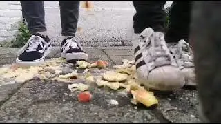 Part 2/3 Adidas and vans sneaker Girls crushing fruit and trample hands.