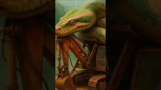 Nature Explore | abandoned excavator & giant snake #aiart #nature #excavator #abandoned #relaxing