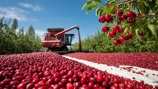 Massive Cherry Harvest in the USA | How Farmers Process Millions of Tons of Cherries