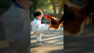 Chinese karate kid vs rooster #ai #kids #karate #animals #fight #funny #shorts