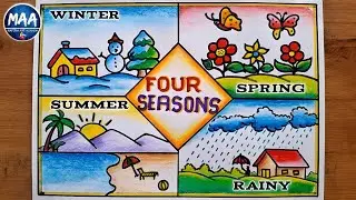 Four Seasons Drawing | How to Draw Four Seasons | Weather Season Drawing Idea #season