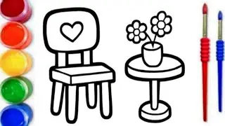 How to draw and colour chair 🪑 and table for kids and toddlers /Easy chair table drawing tutorial .