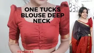 One tucks blouse deep neck full tutorial pattern making #blousedesign #blouse