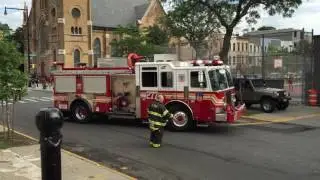 BRAND NEW FDNY KME ENGINE 277 RETURNING TO QUARTERS ON KNICKERBOCKER AVE. IN BUSHWICK, BROOKLYN.