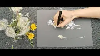 Draw Dandelions with metallic pen / black canvas drawing #dandelions #drawing #sparkle #satisfying