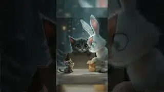 Cute rabbit rescued the poor little kitten in big city #rabbit #cat #kitten #funny #ai