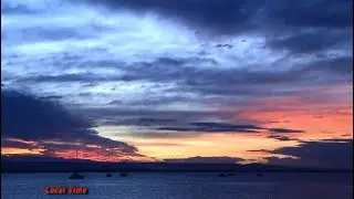 Sunset and SuperMoon Full Moon at Scarborough Marina. Queensland. Australia 27 April 2021